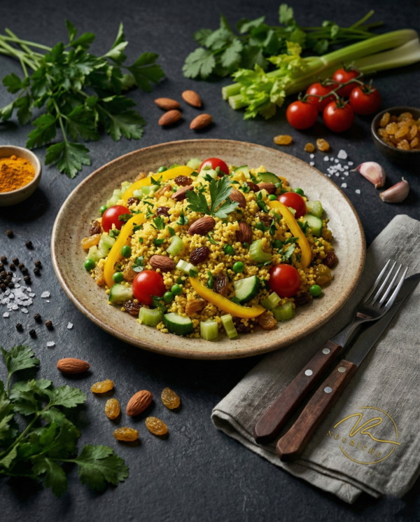 Turmeric couscous salad with raisins 10 bowls
