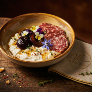 Stracciatella cheese with confit Plums 10 bowls